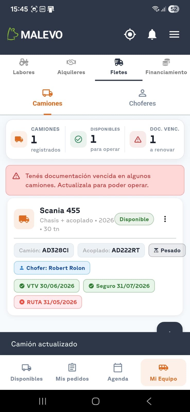 Gestión de camiones del equipo