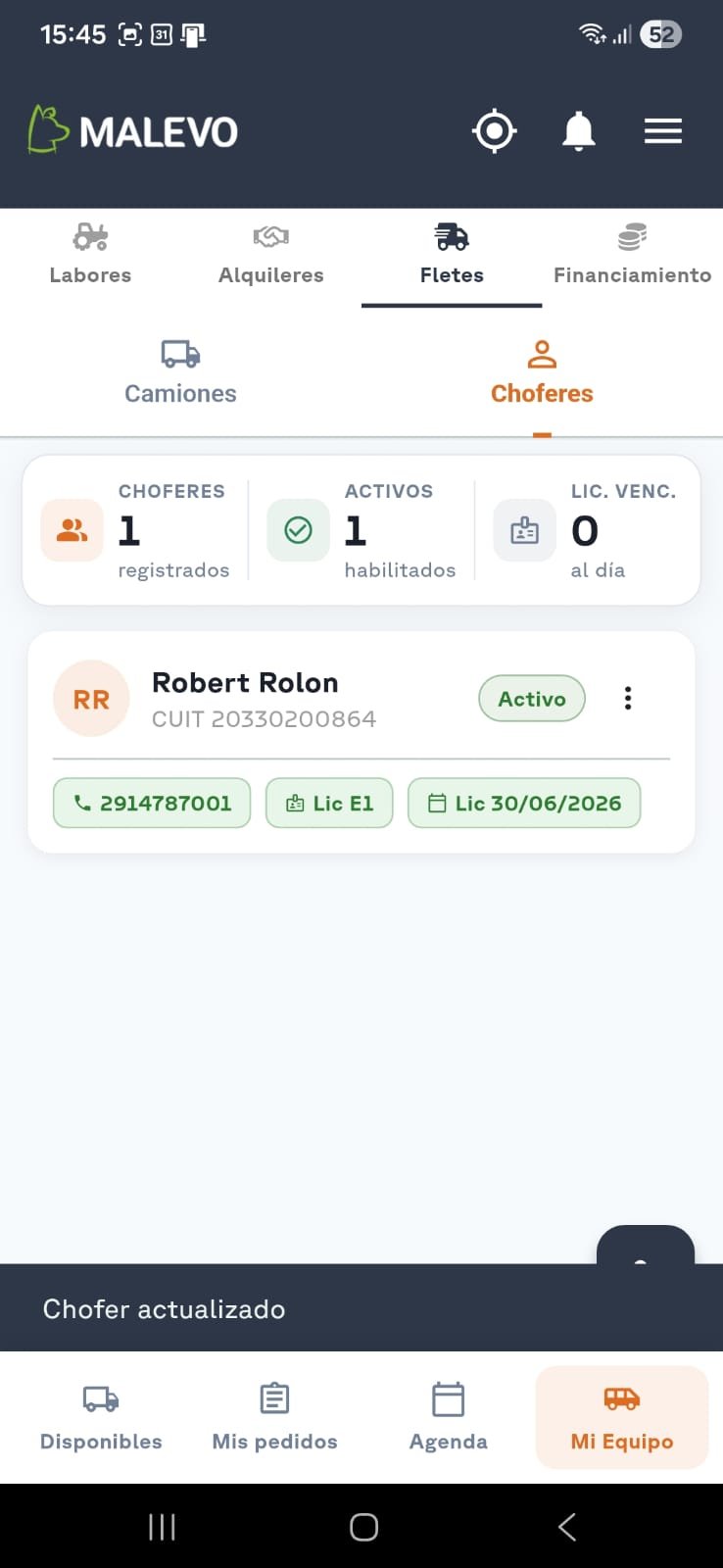Gestión de choferes del equipo
