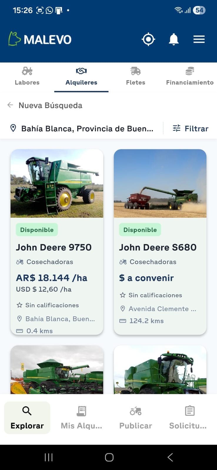 Catálogo de maquinaria en alquiler